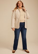 Plus Size Cinch Waist Quilted Jacket, BEIGE, small