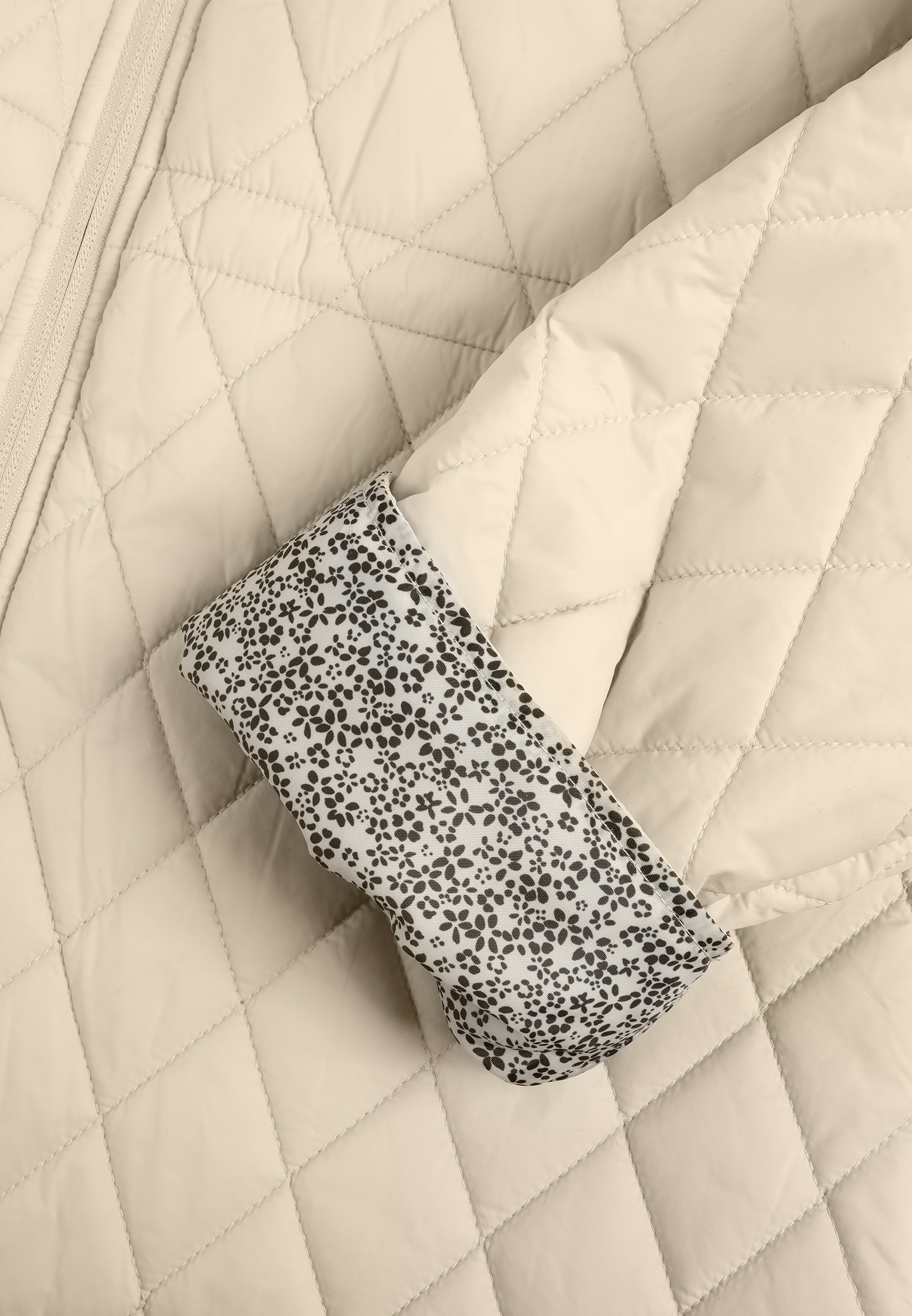 Plus Size Cinch Waist Quilted Jacket, BEIGE, large