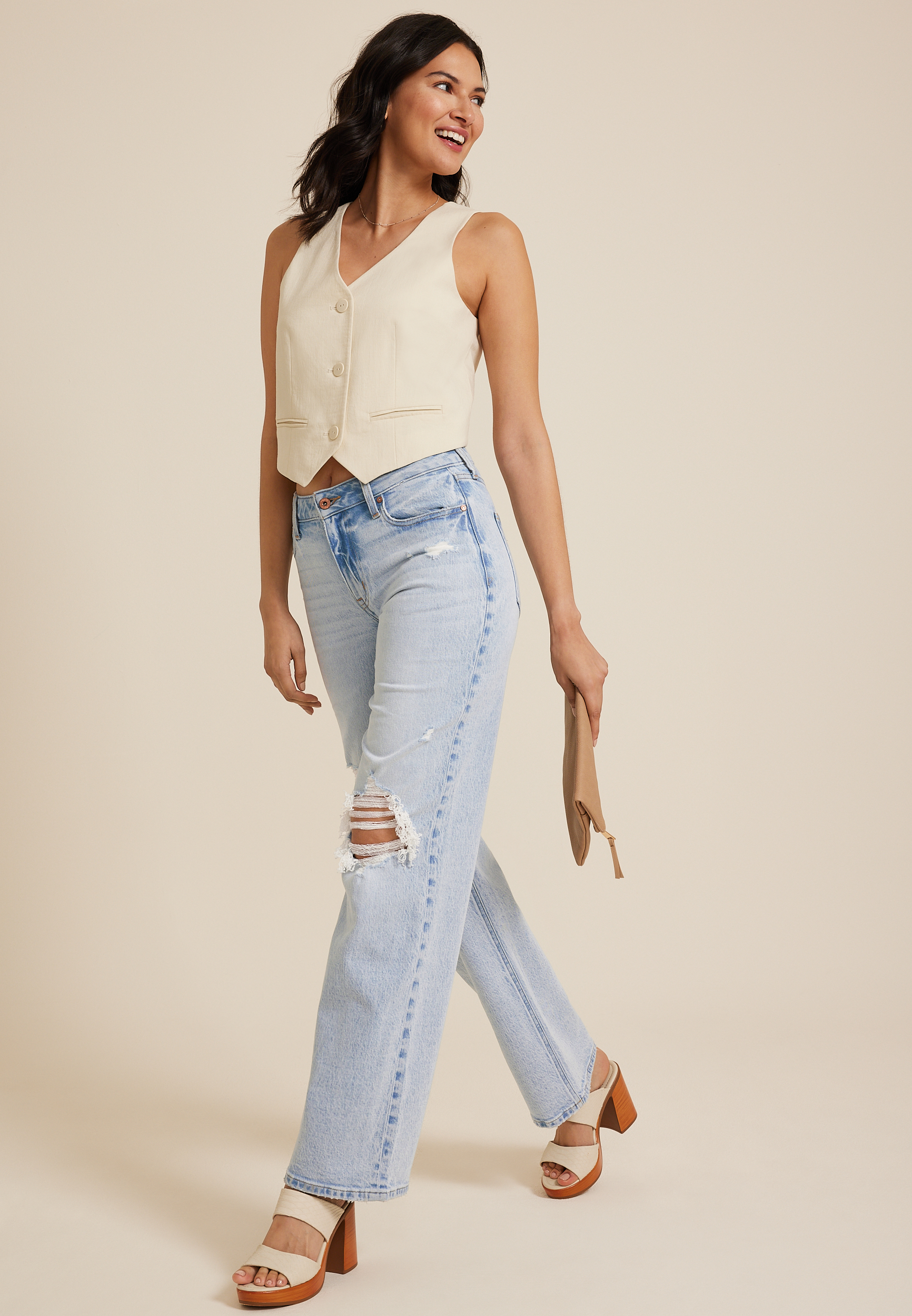 edgely&trade; High Rise Ripped Wide Leg Jean, C2806, large