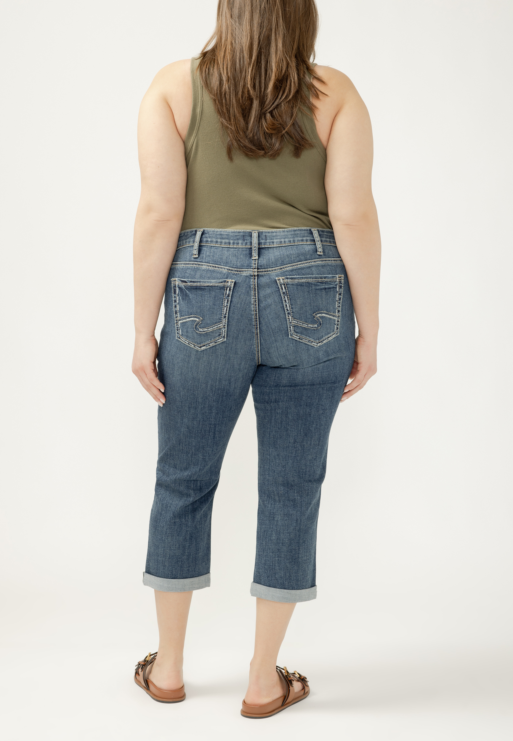 Plus Size Silver Jeans Co.&reg; Elyse Mid Rise Luxe Stretch Rolled Hem Capri, C3337, large
