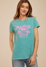 Mustang Ford 1965 Retro Classic Fit Graphic Tee, TEAL, small