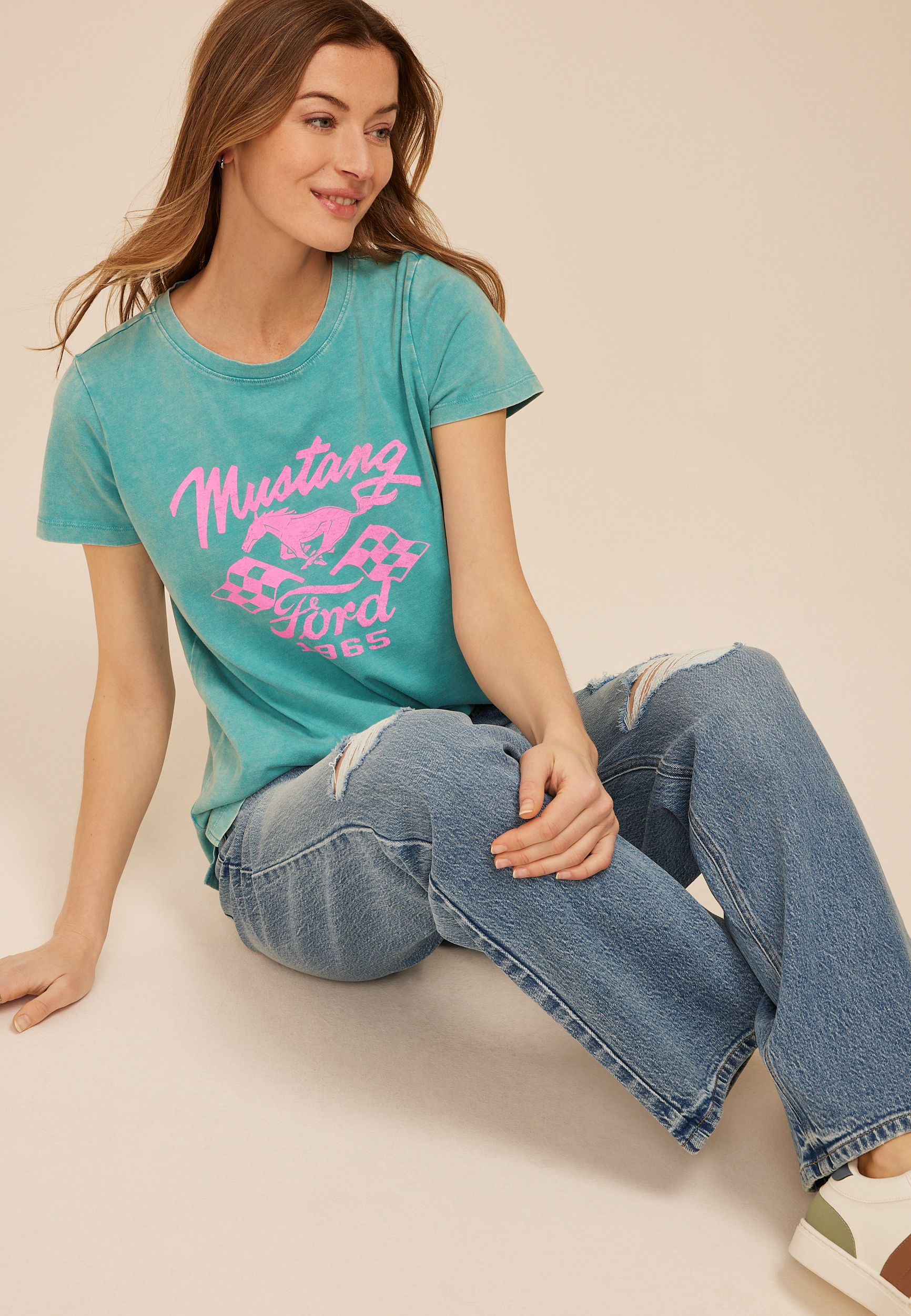 Mustang Ford 1965 Retro Classic Fit Graphic Tee, TEAL, large