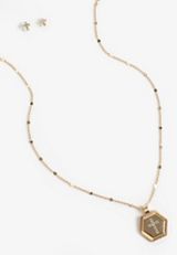 Rhinestone Cross Necklace And Earring Set, GOLD, small