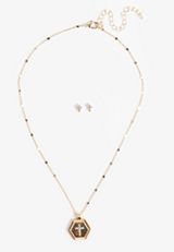 Rhinestone Cross Necklace And Earring Set, GOLD, small