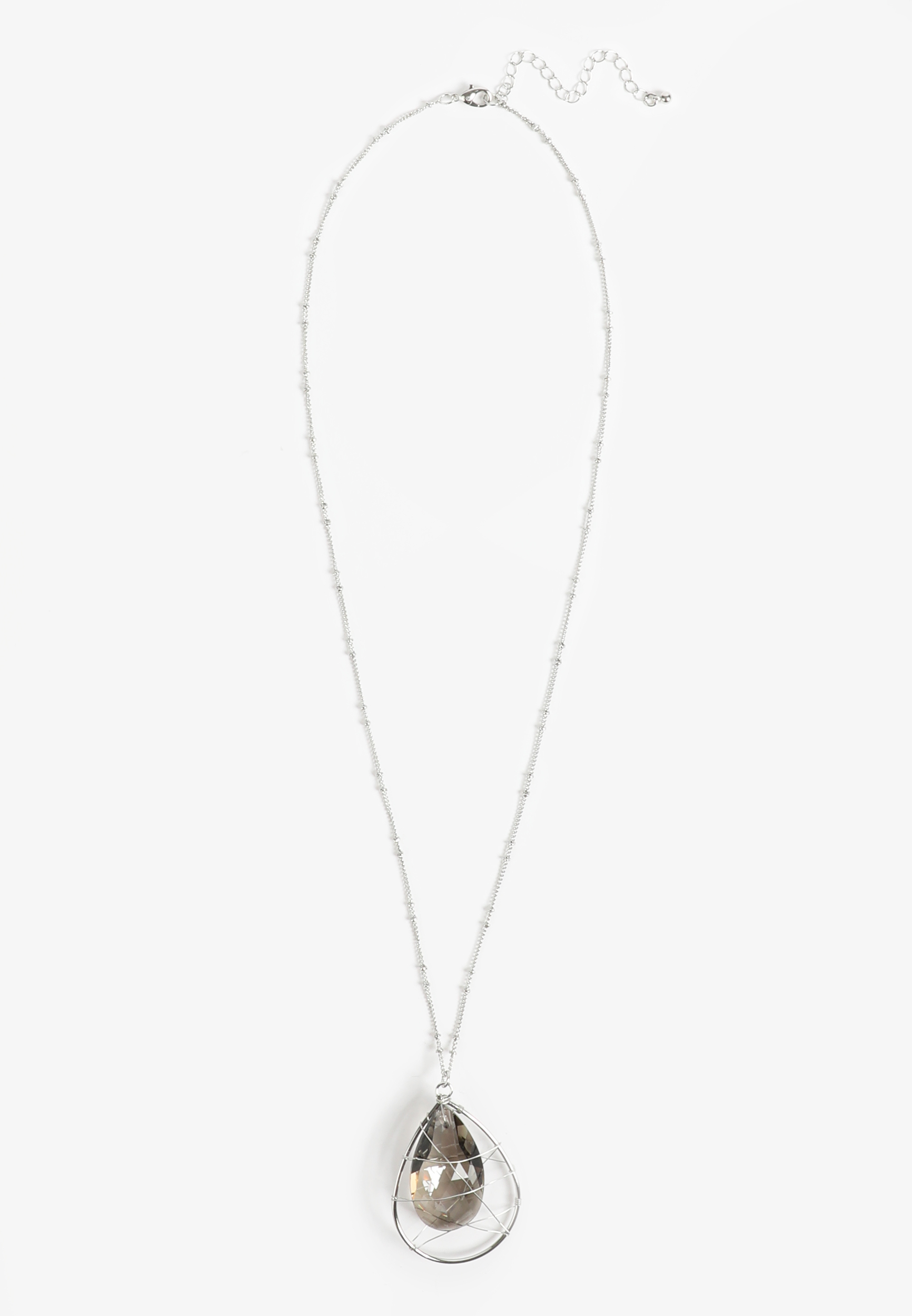 Smoky Gray Faux Crystal Caged Pendant Necklace, C431, large
