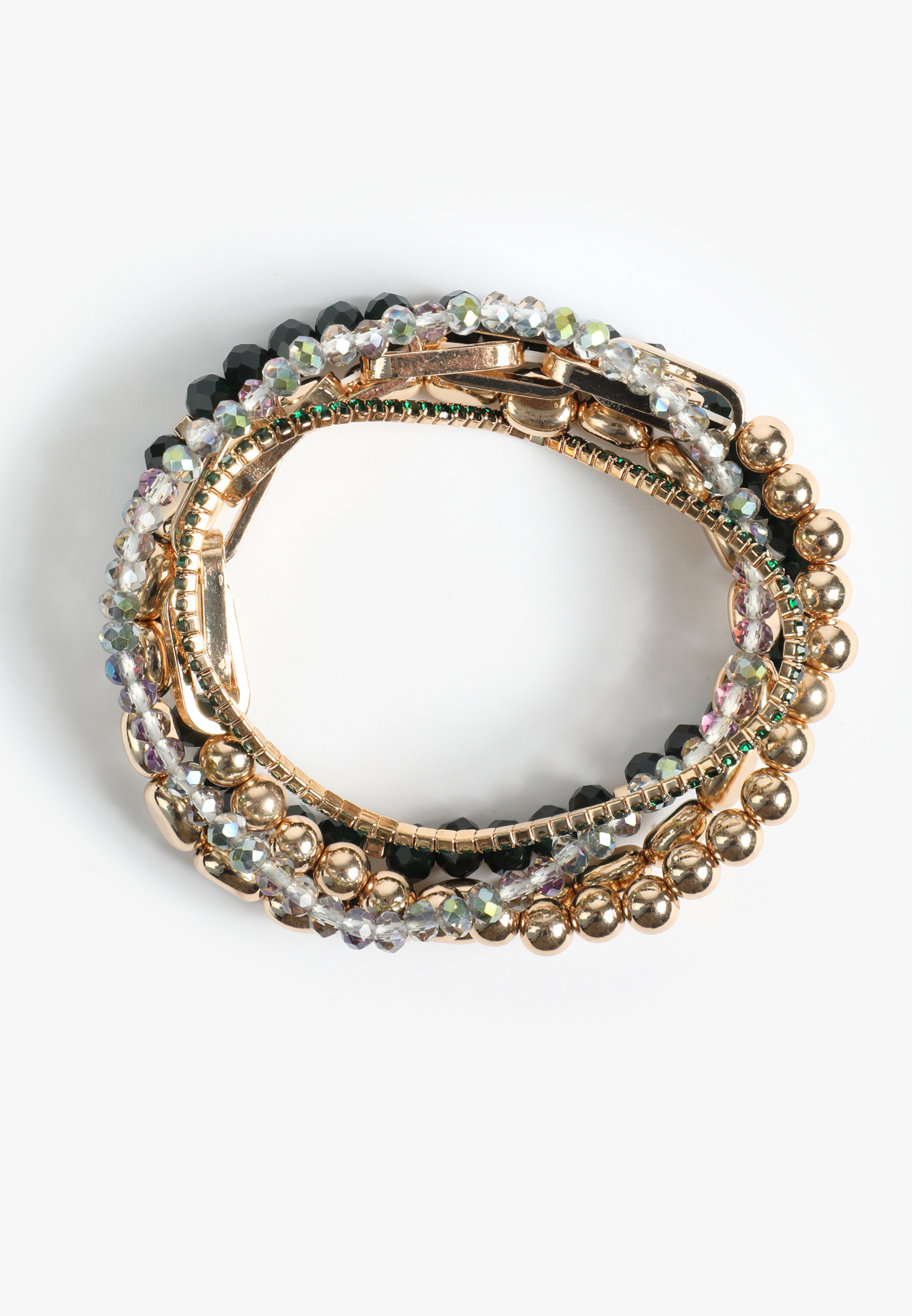 Green And Gold Beaded Stretch Bracelet Set