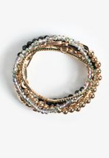 Green And Gold Beaded Stretch Bracelet Set, , small