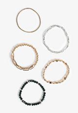 Green And Gold Beaded Stretch Bracelet Set, , small
