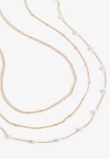 Gold Faux Pearl Layered Necklace, GOLD/PEARL, small