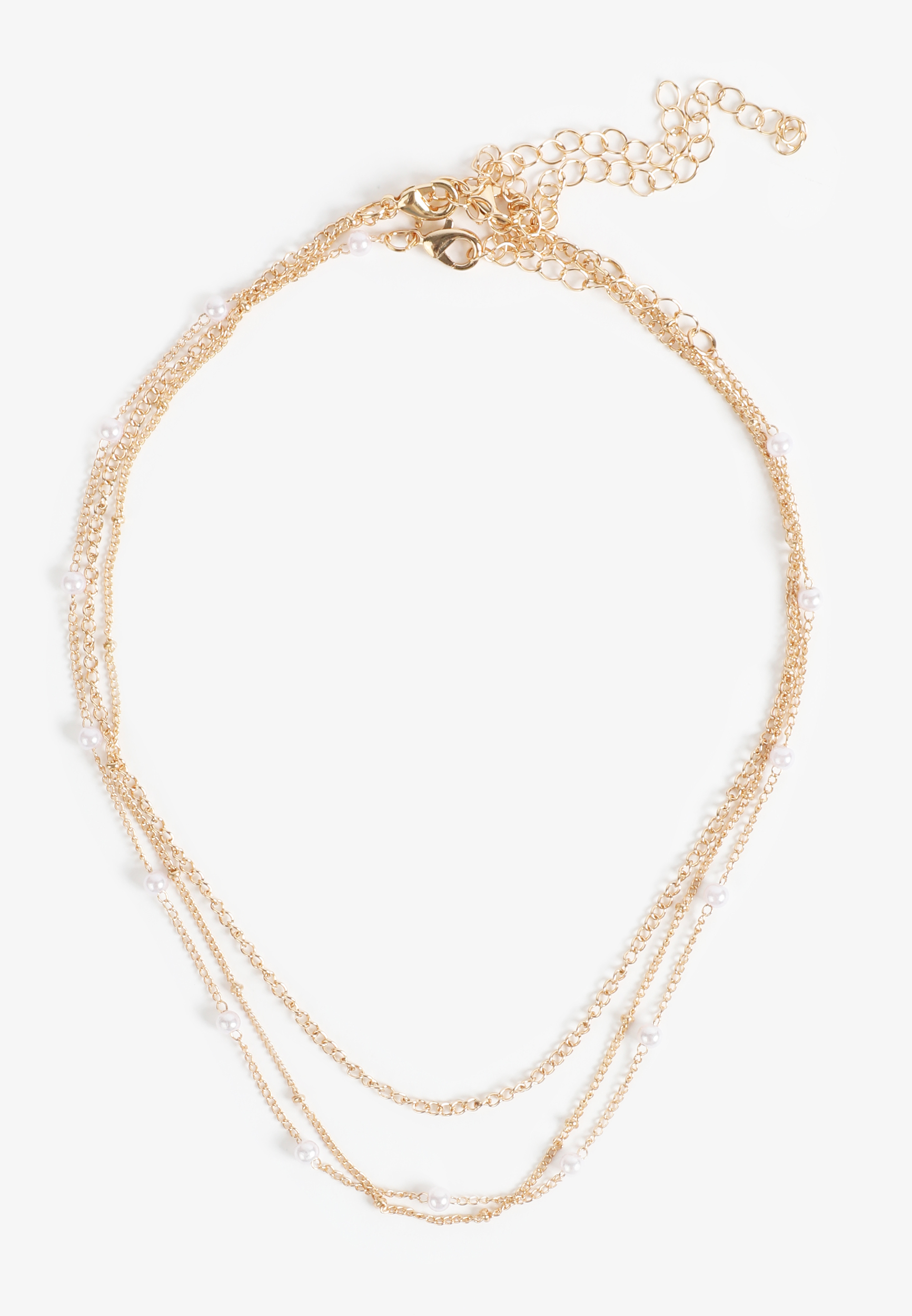 Gold Faux Pearl Layered Necklace, GOLD/PEARL, large