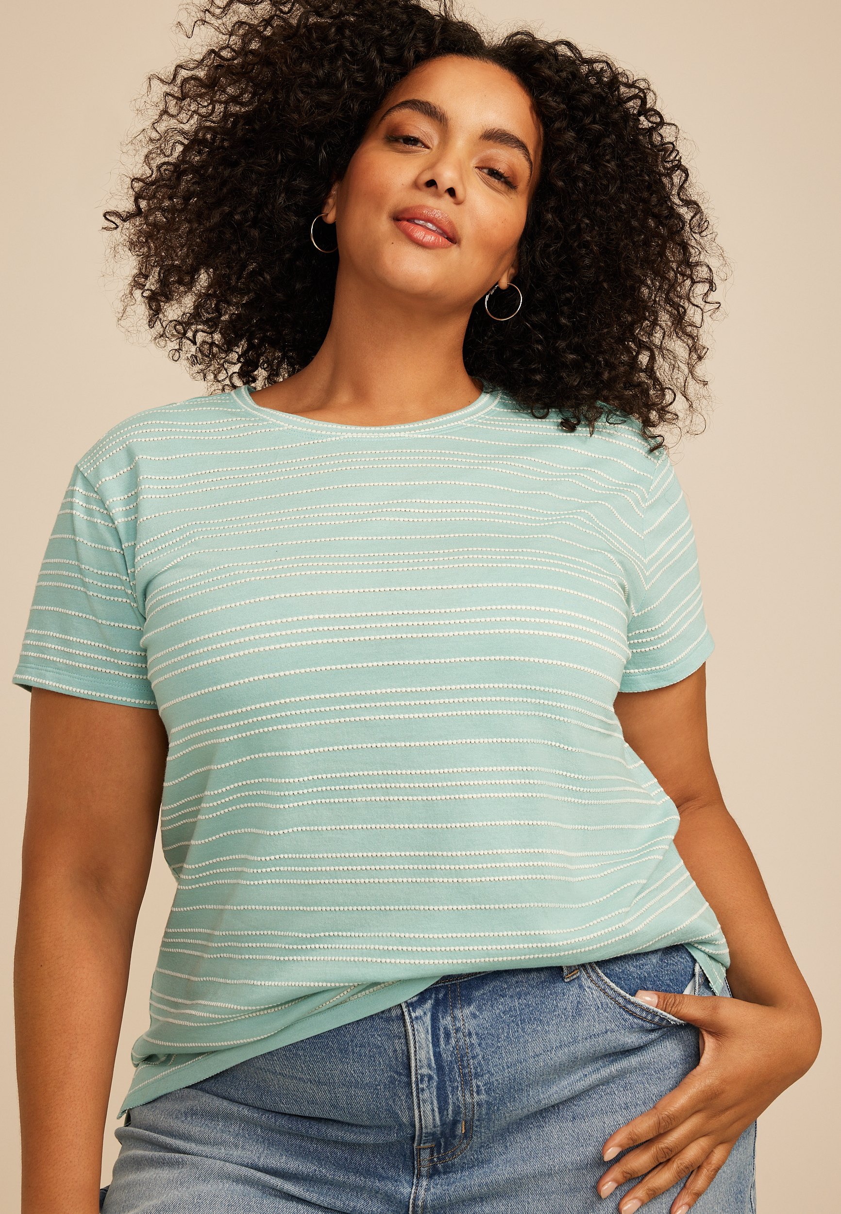 Plus Size 24/7 Dawson Metallic Striped Crew Neck Tee