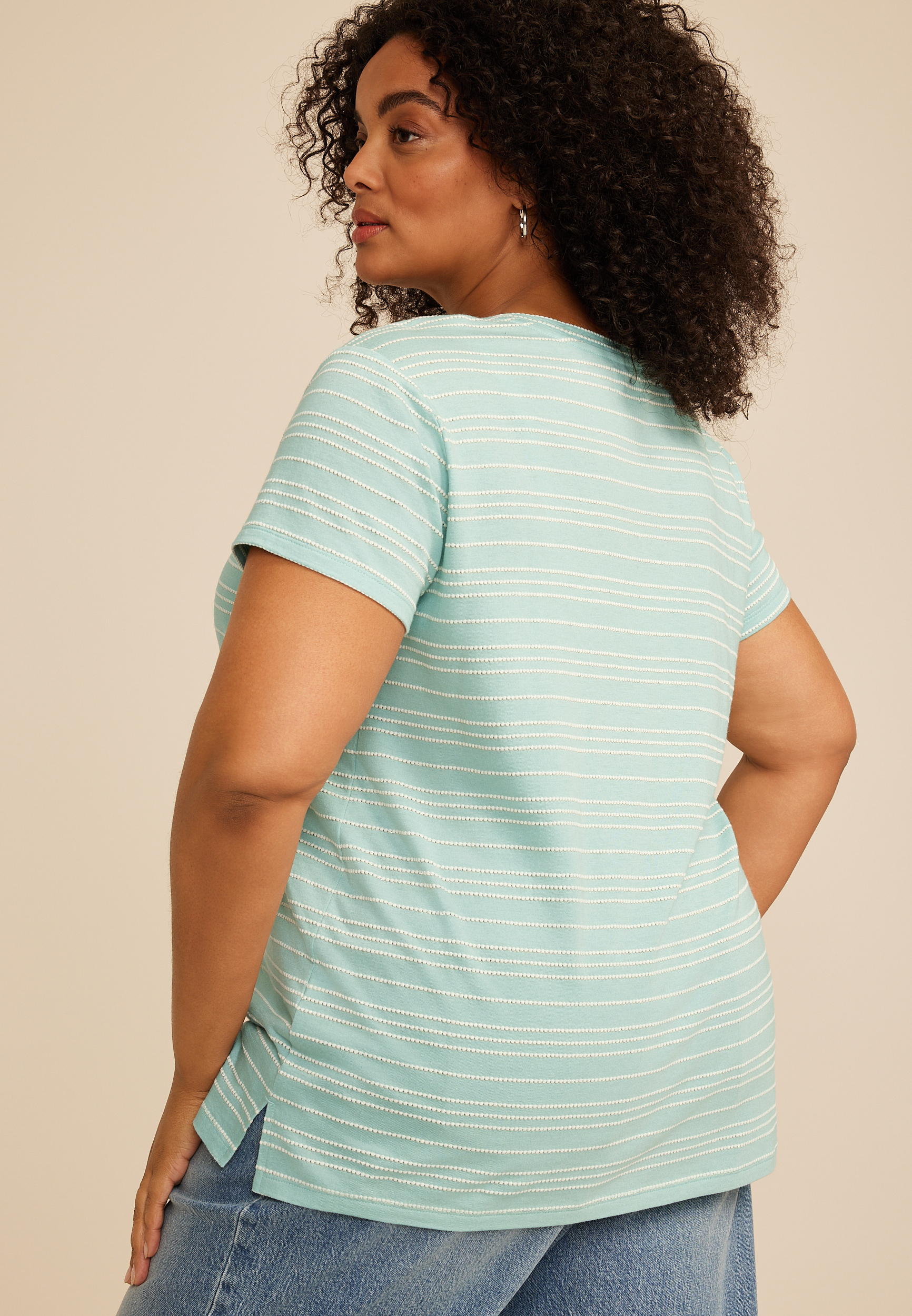 Plus Size 24/7 Dawson Metallic Striped Crew Neck Tee, AQUIFER COMBO, large