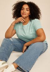 Plus Size 24/7 Dawson Metallic Striped Crew Neck Tee, AQUIFER COMBO, small