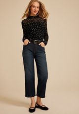 Polka Dot Mesh Mock Neck Blouse, C1756, small