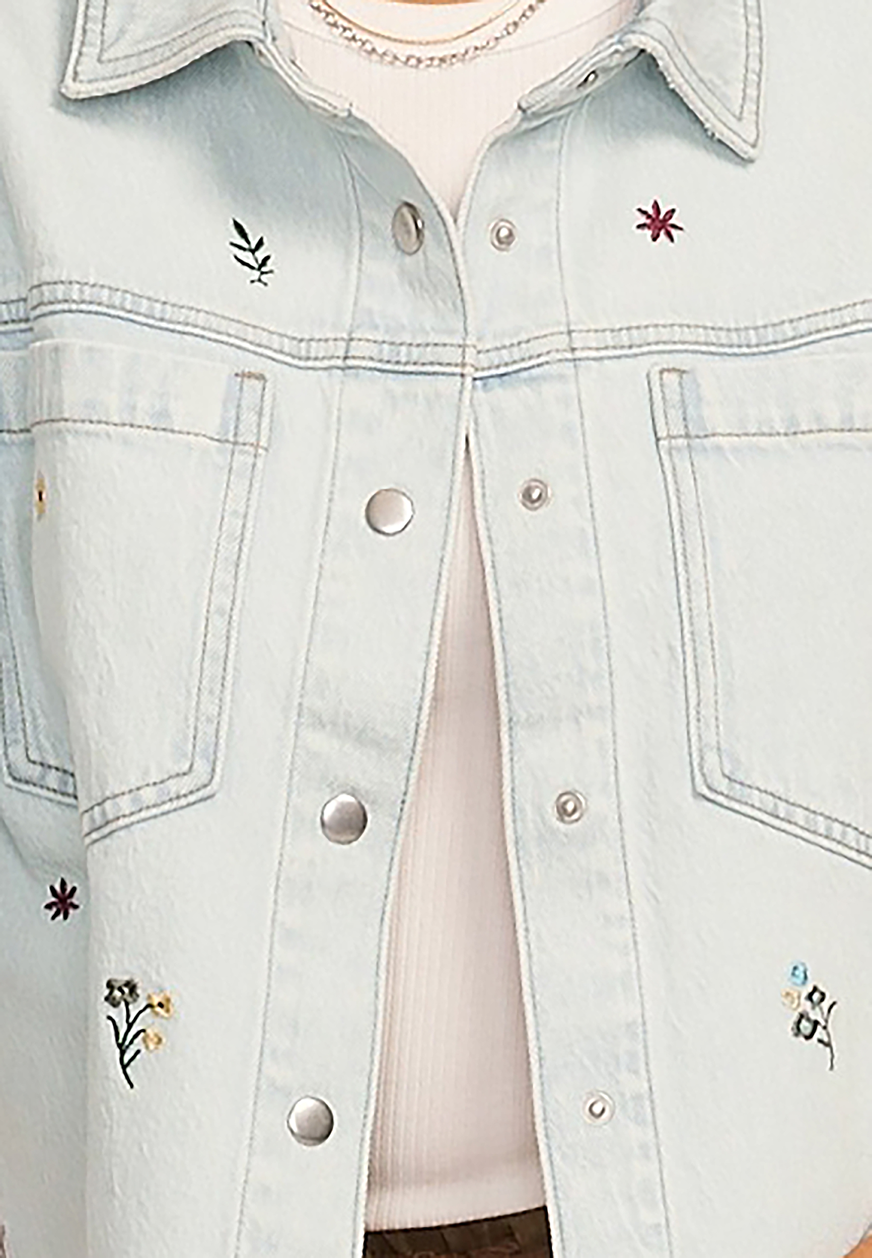 Floral Embroidered Cropped Denim Jacket, C2806, large