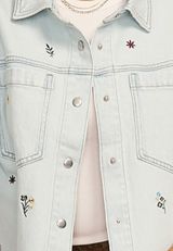 Floral Embroidered Cropped Denim Jacket, C2806, small