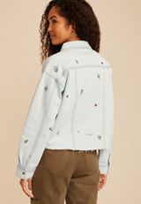 Floral Embroidered Cropped Denim Jacket, C2806, small