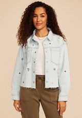 Floral Embroidered Cropped Denim Jacket, C2806, small
