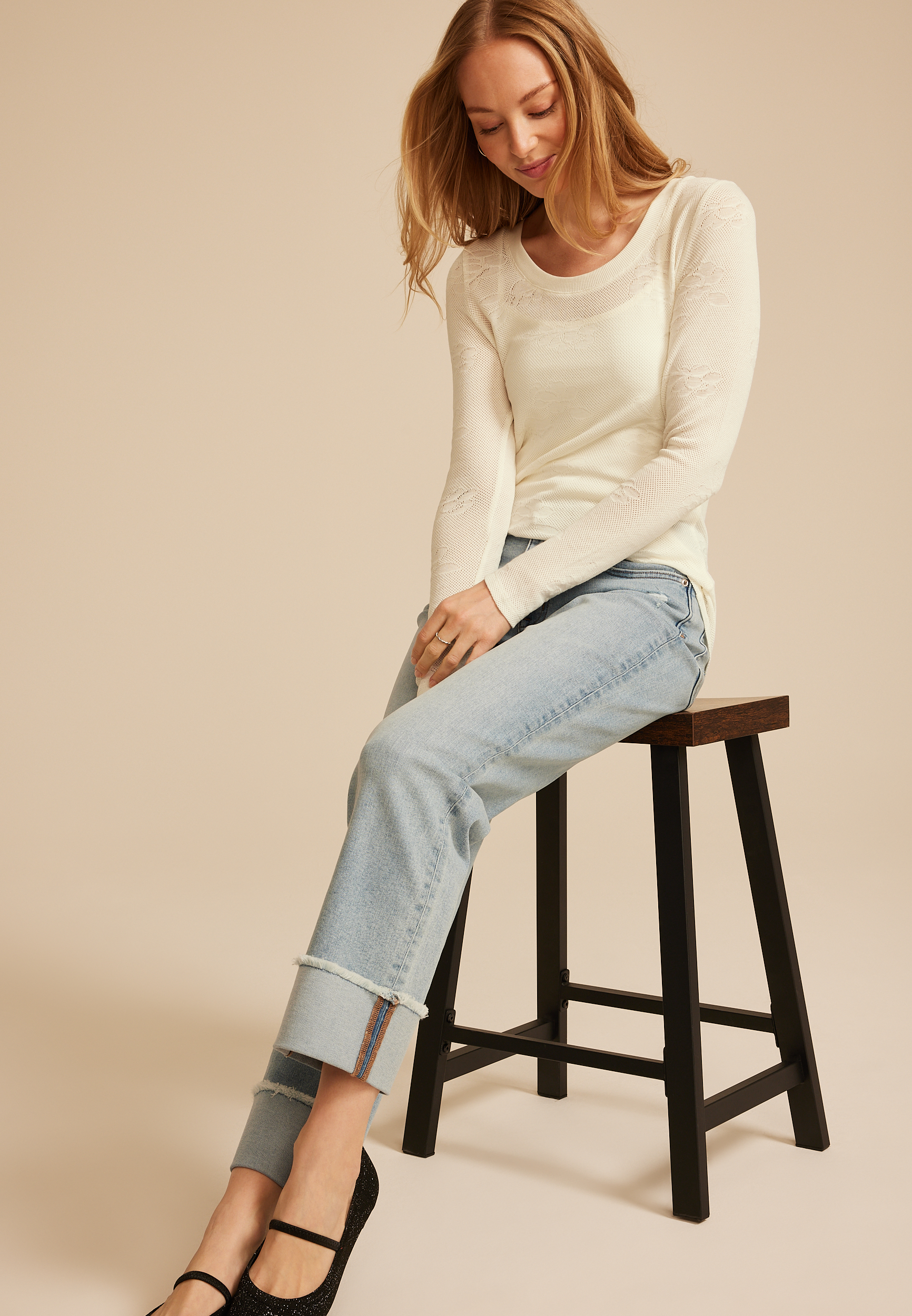 Floral Jacquard Mesh Top, C2789, large