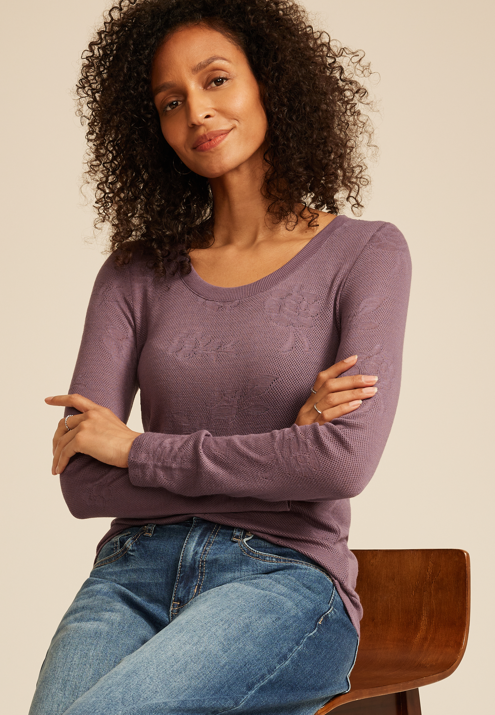 Floral Jacquard Mesh Top - thumbnail 3