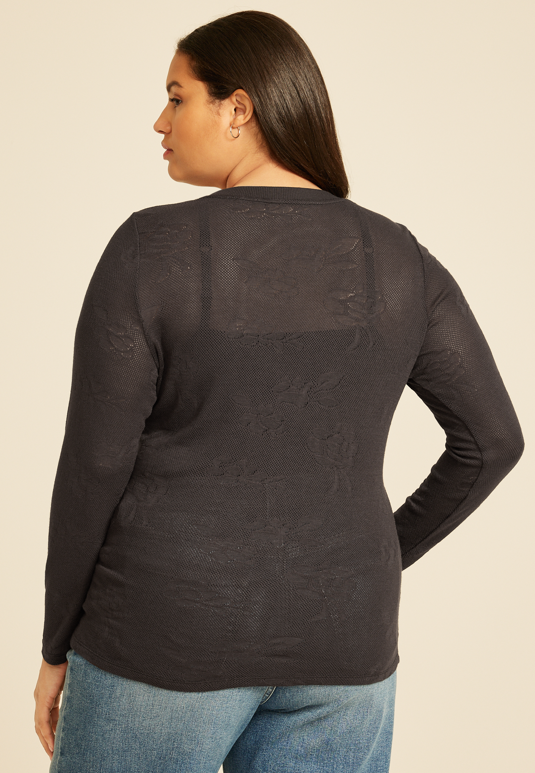 Plus Size Floral Jacquard Mesh Top, C106, large