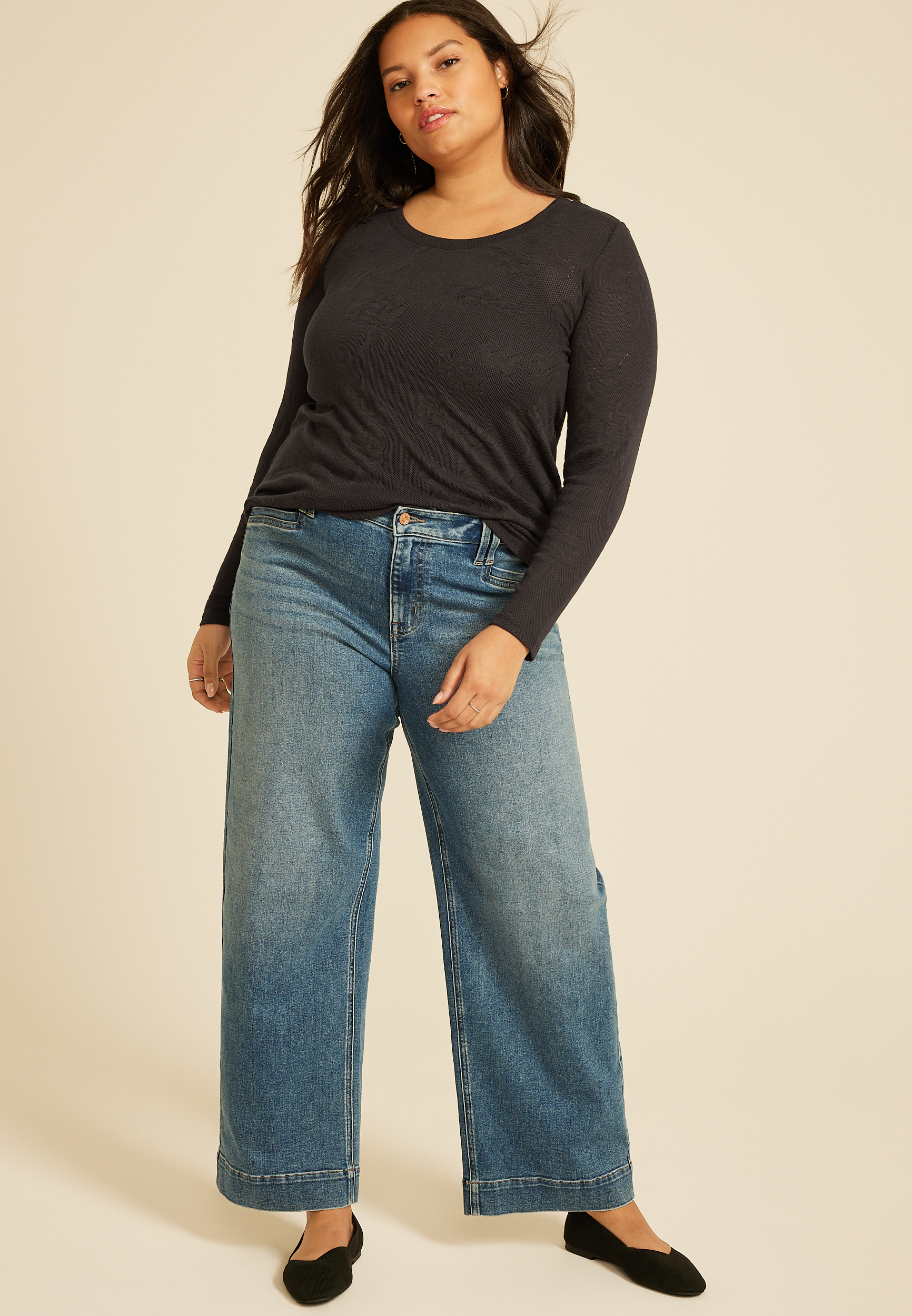 Plus Size Floral Jacquard Mesh Top, C106, large