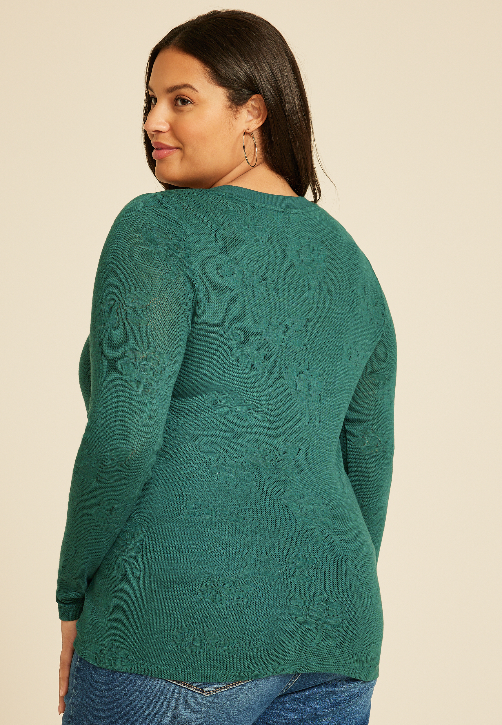 Plus Size Floral Jacquard Mesh Top, C7456, large