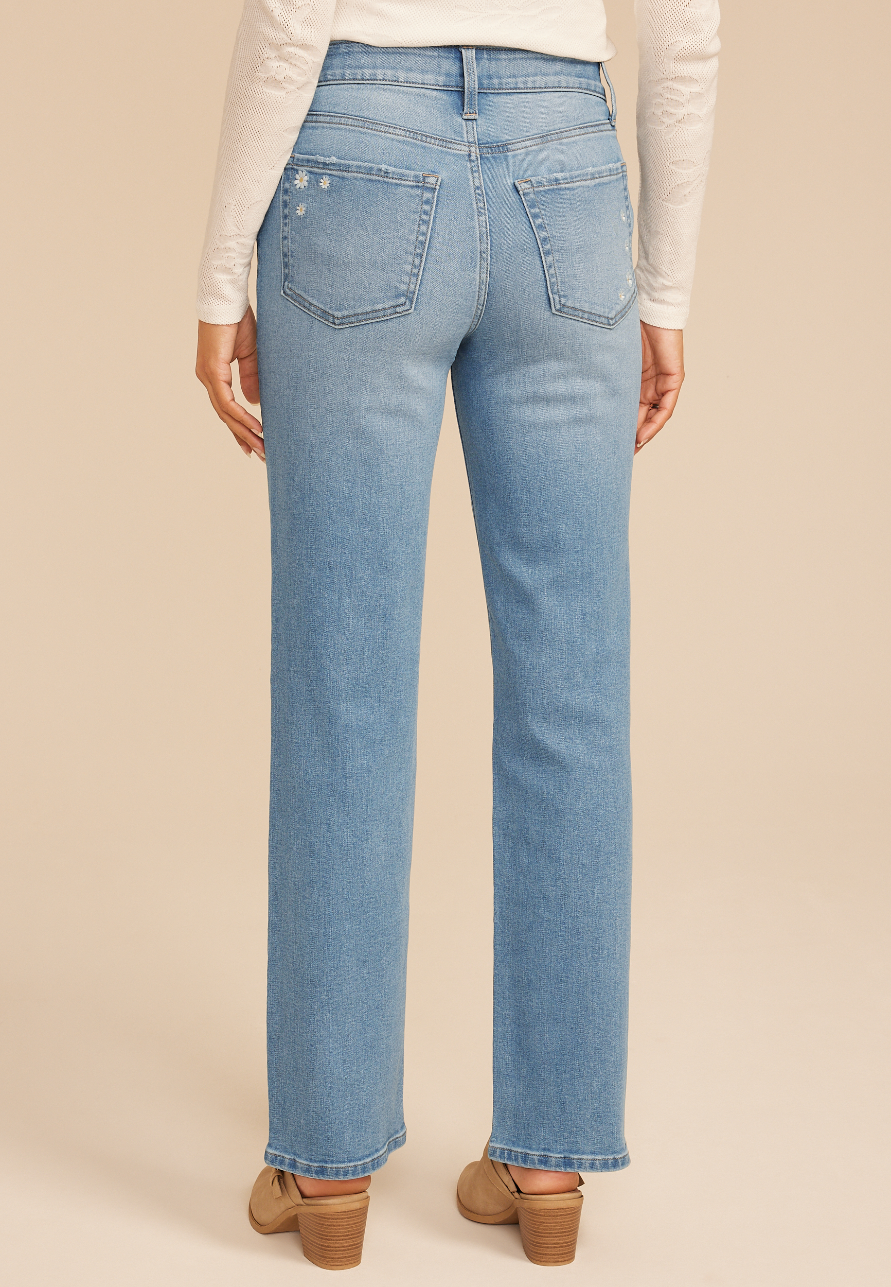 Daisy Embroidered High Rise Relaxed Straight Jean | maurices