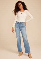 Daisy Embroidered High Rise Relaxed Straight Jean, C3337, small