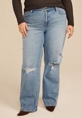 Plus Size edgely&trade; High Rise Open Ripped Wide Leg Jean, C3337, small