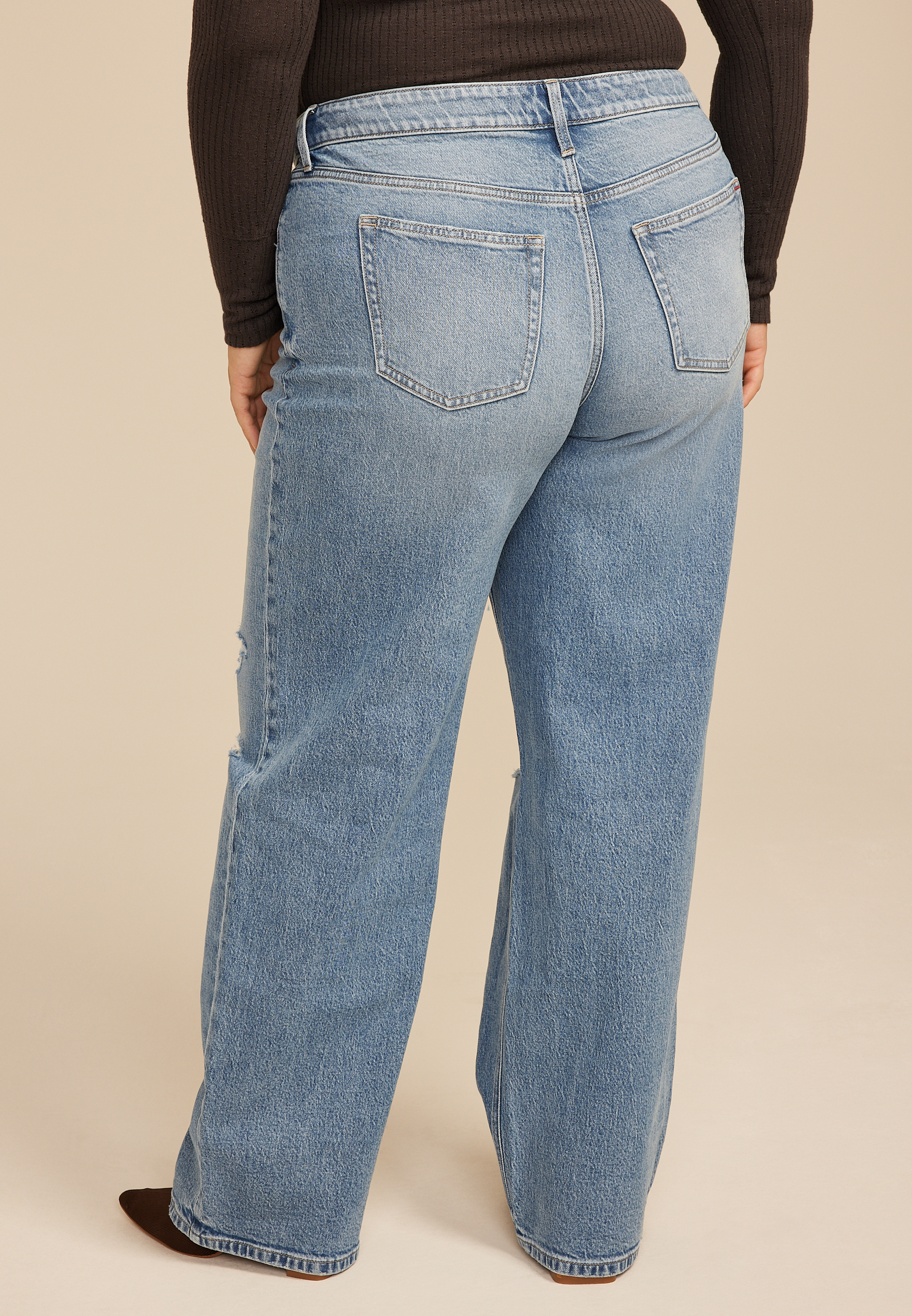 Plus Size edgely&trade; High Rise Open Ripped Wide Leg Jean, C3337, large