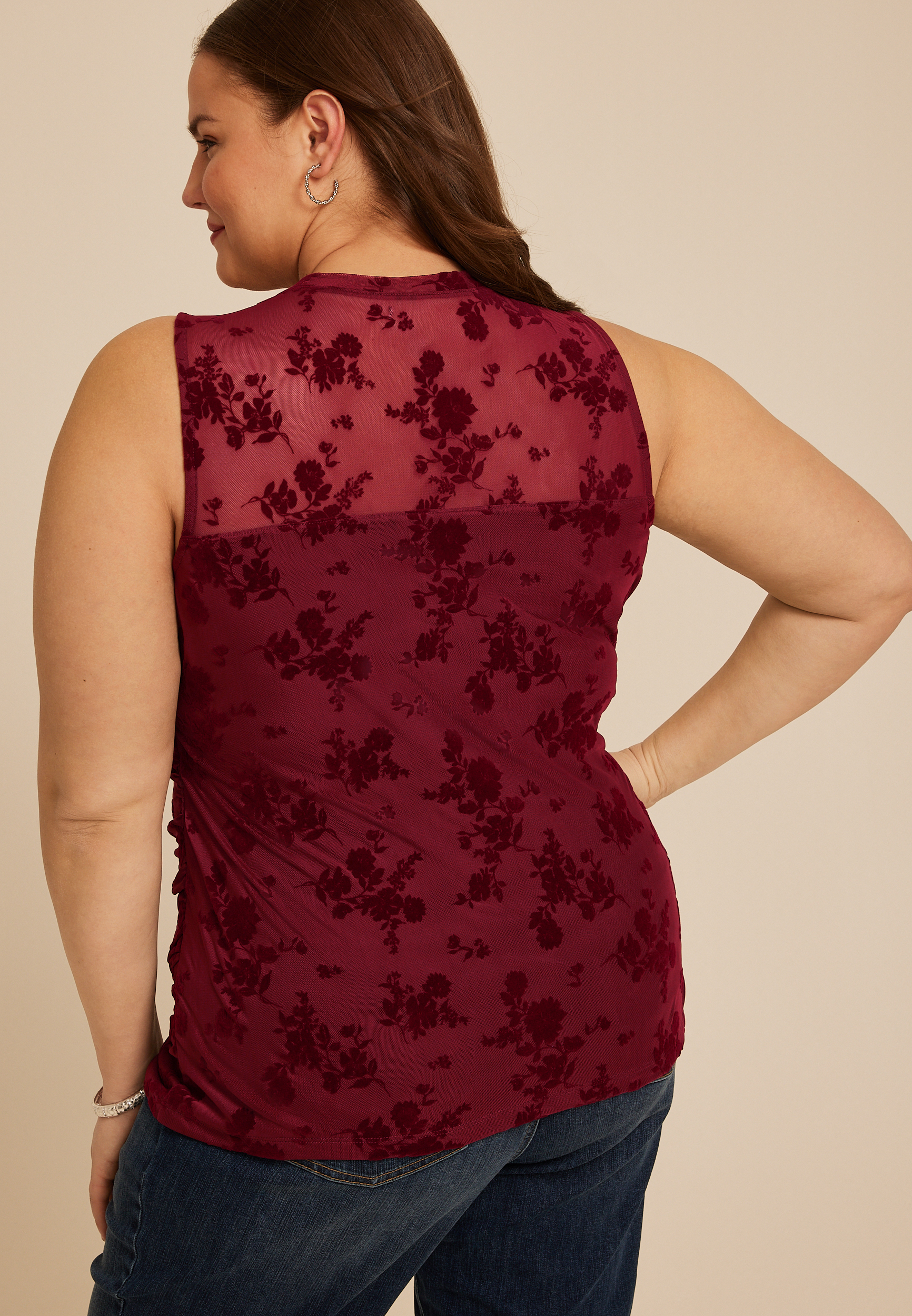 Plus Size Floral Velvet Burnout Tank Top, C830, large