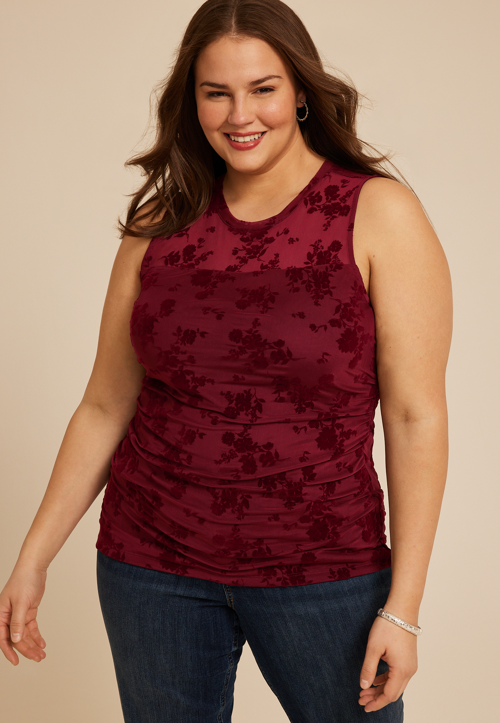 Plus Size Floral Velvet Burnout Tank Top, C830, large