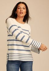 Striped Crew Neck Step Hem Sweater, C9686, small