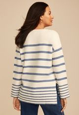 Striped Crew Neck Step Hem Sweater, C9686, small