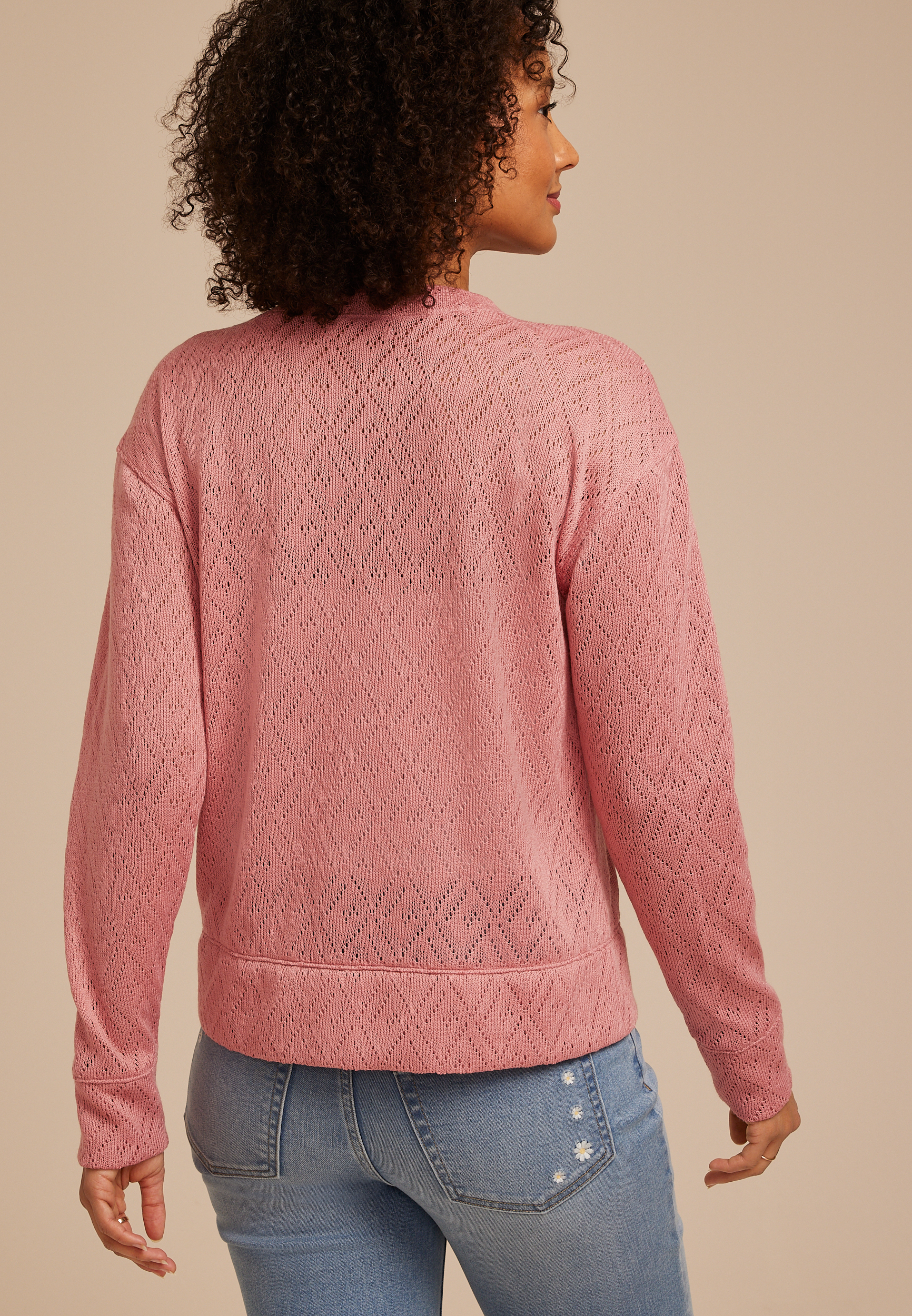 Diamond Pointelle Knit Zip Front Cardigan, DUSTY ROSE, large