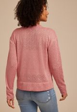 Diamond Pointelle Knit Zip Front Cardigan, DUSTY ROSE, small