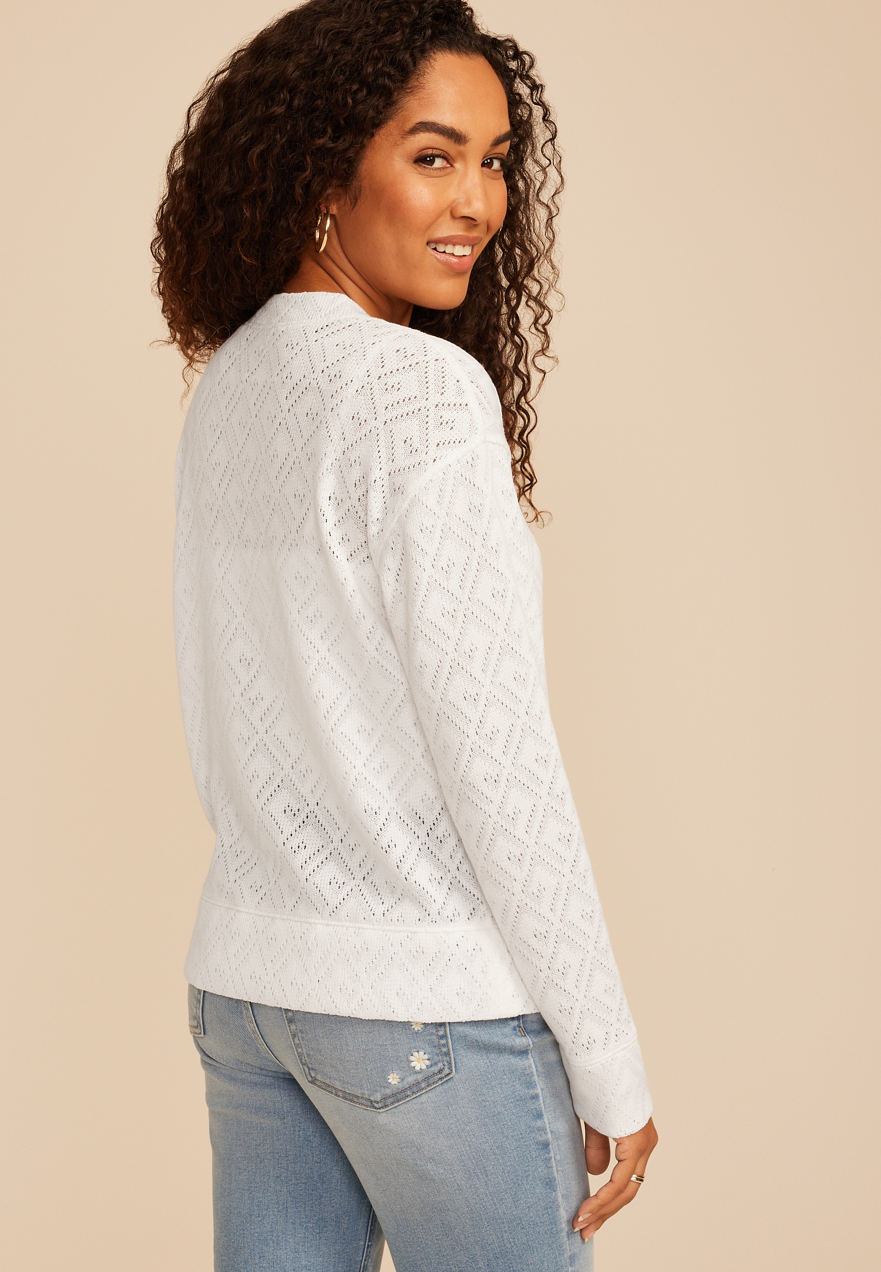 Diamond Pointelle Knit Zip Front Cardigan, C9298, large