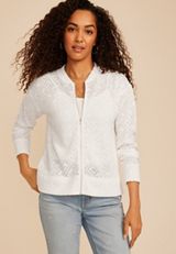 Diamond Pointelle Knit Zip Front Cardigan, C9298, small