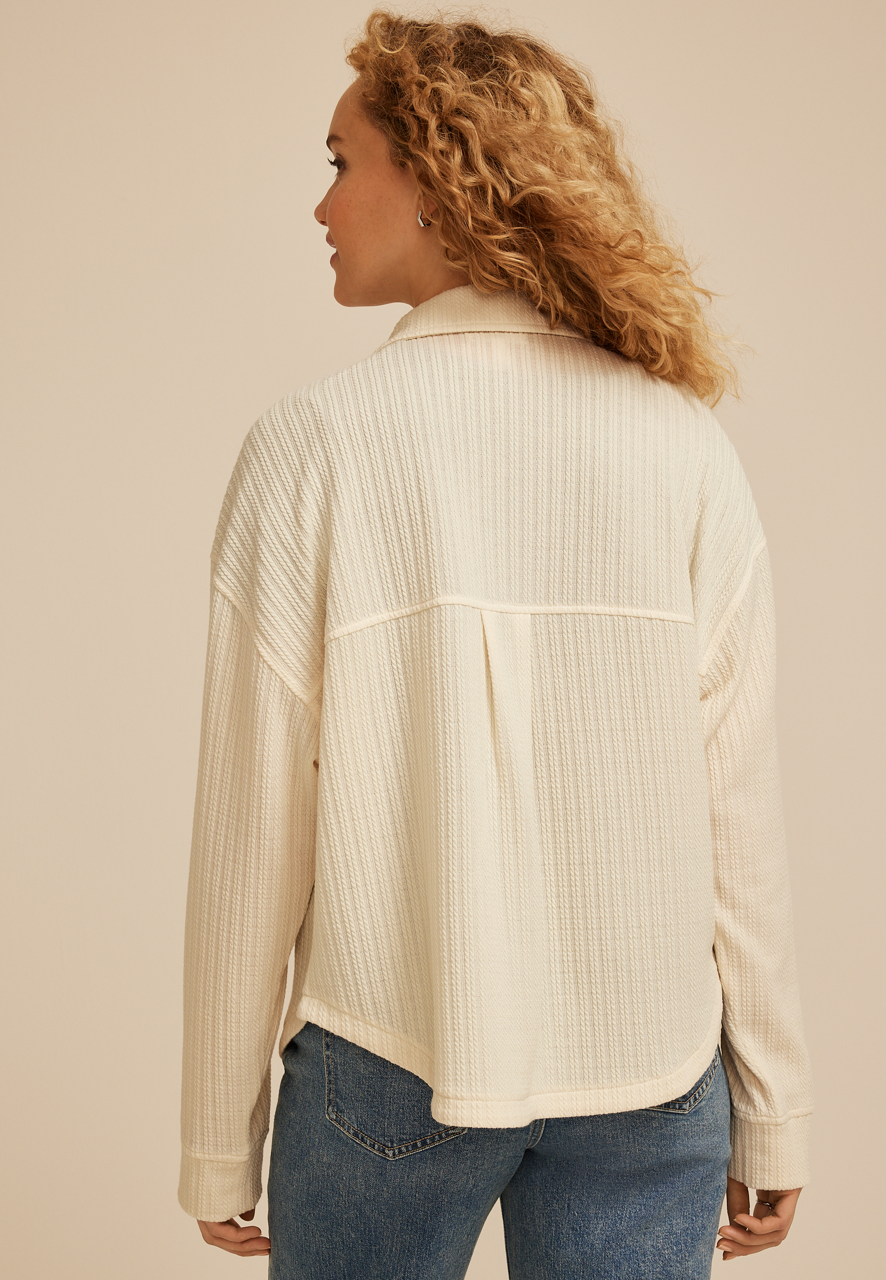 Cabled Texture Cropped Shacket - thumbnail 5