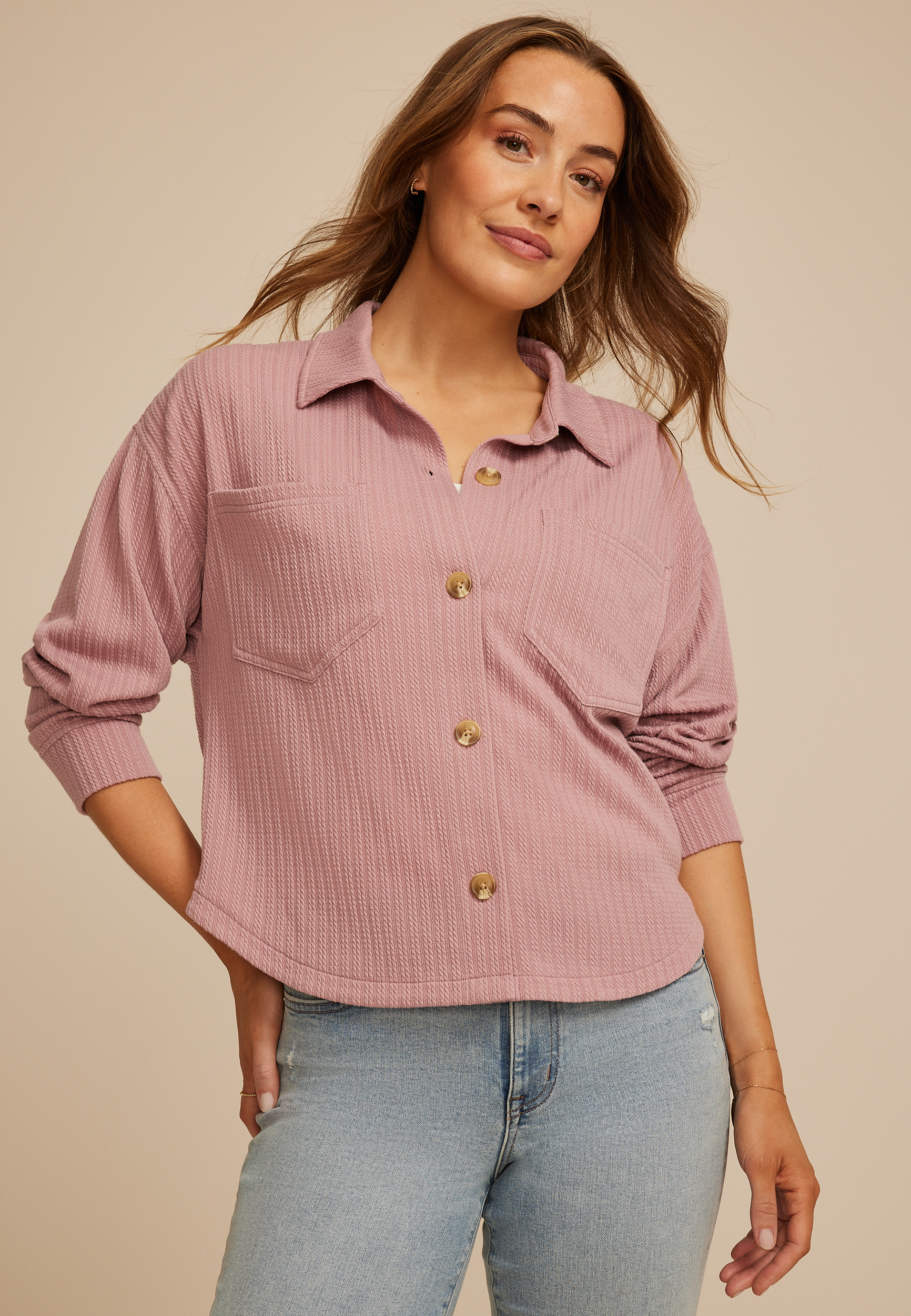 Cabled Texture Cropped Shacket