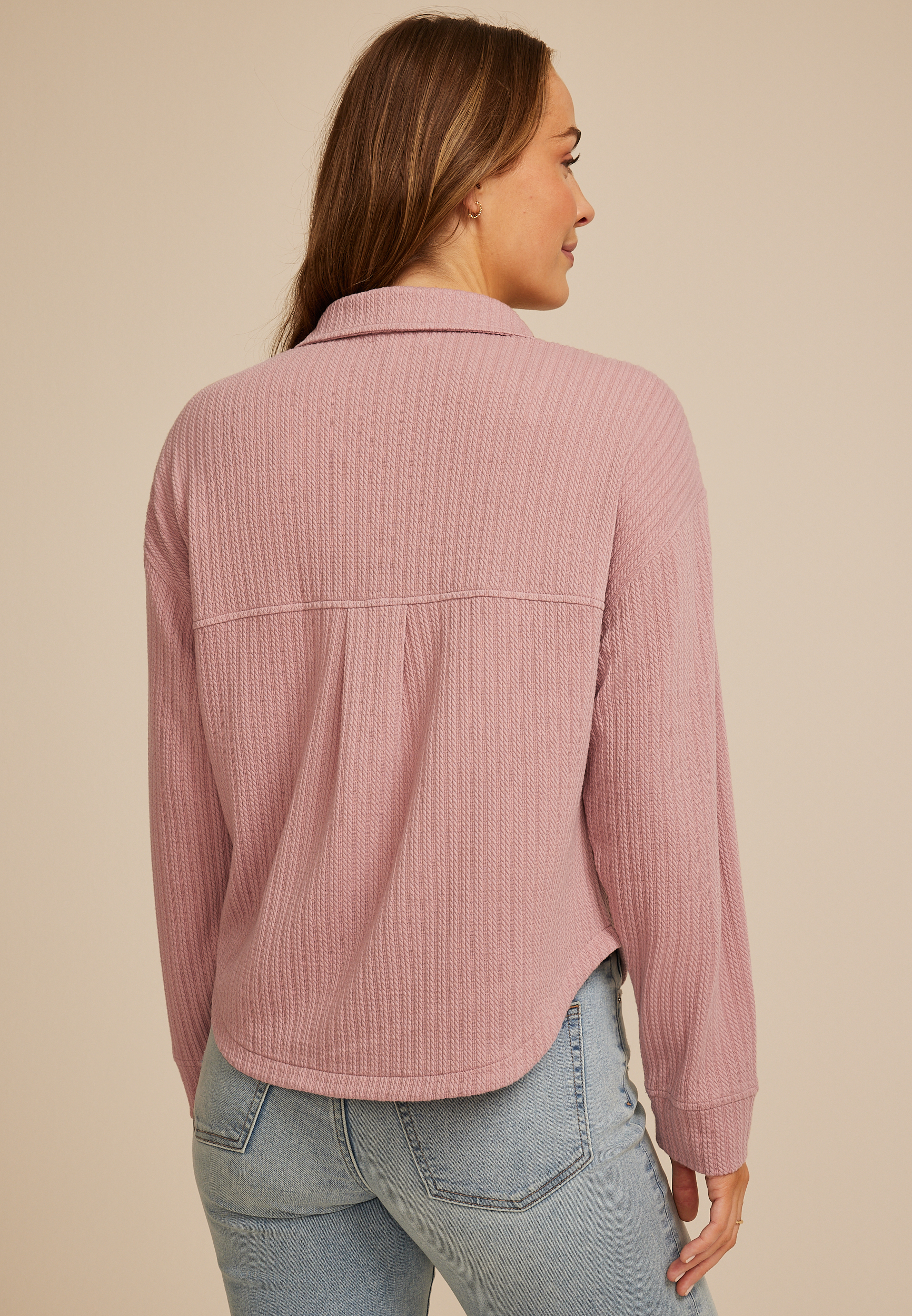 Cabled Texture Cropped Shacket, C6135, large