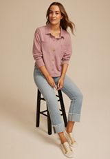 Cabled Texture Cropped Shacket, C6135, small
