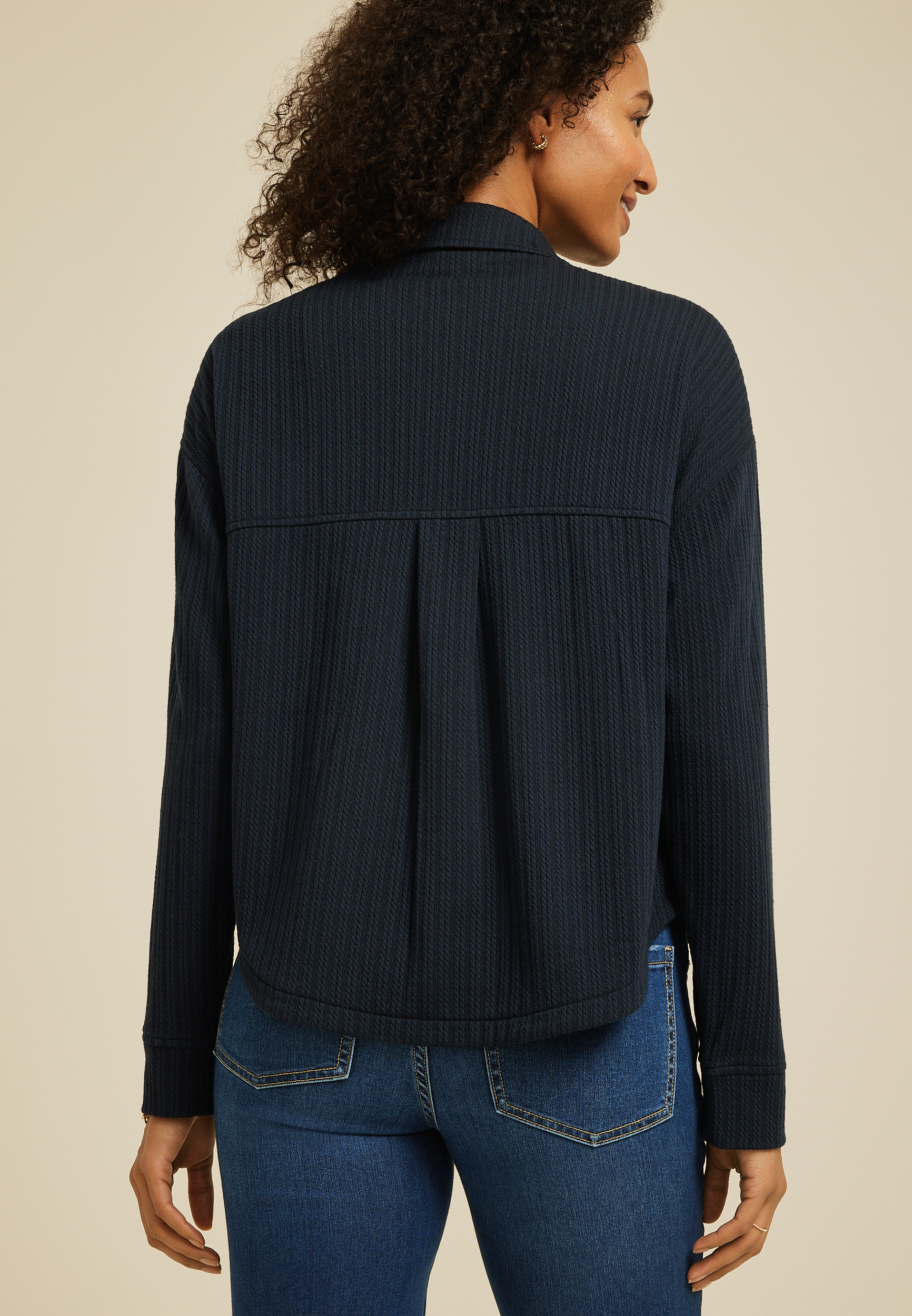 Cabled Texture Cropped Shacket - thumbnail 8