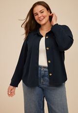 Plus Size Cabled Texture Cropped Shacket, C9509, small