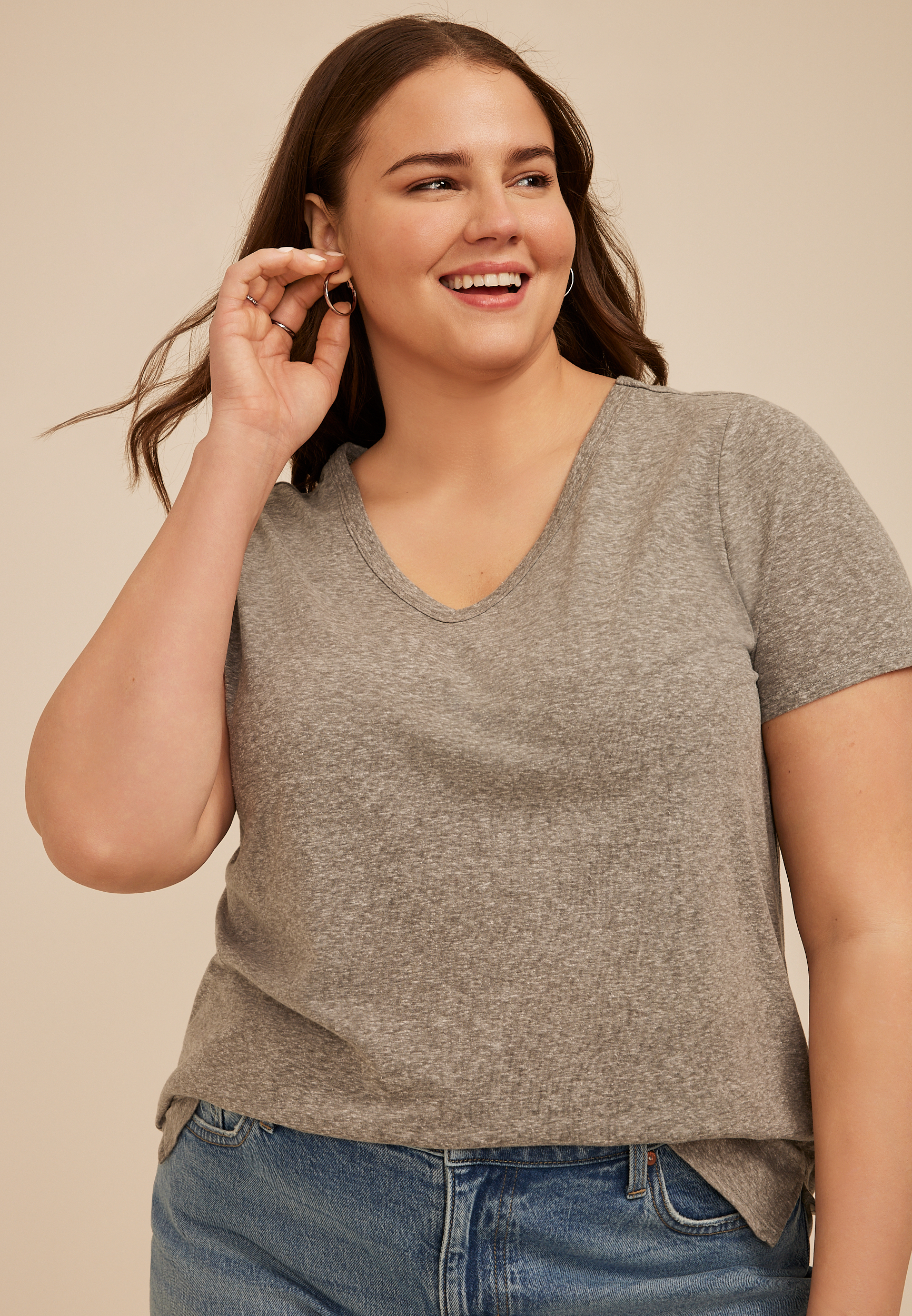 Plus Size 24/7 Dawson Heathered V Neck Tee