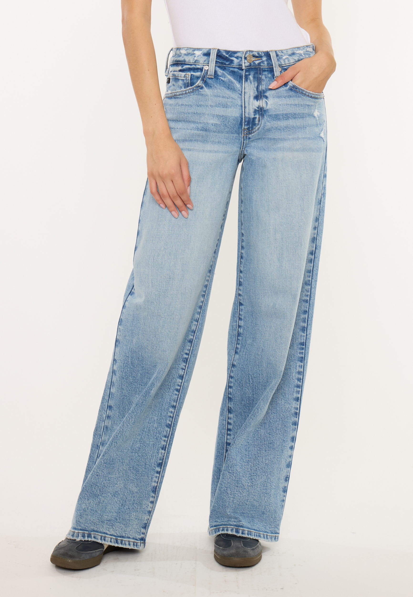 KanCan&trade; High Rise Ripped Wide Leg Jean
