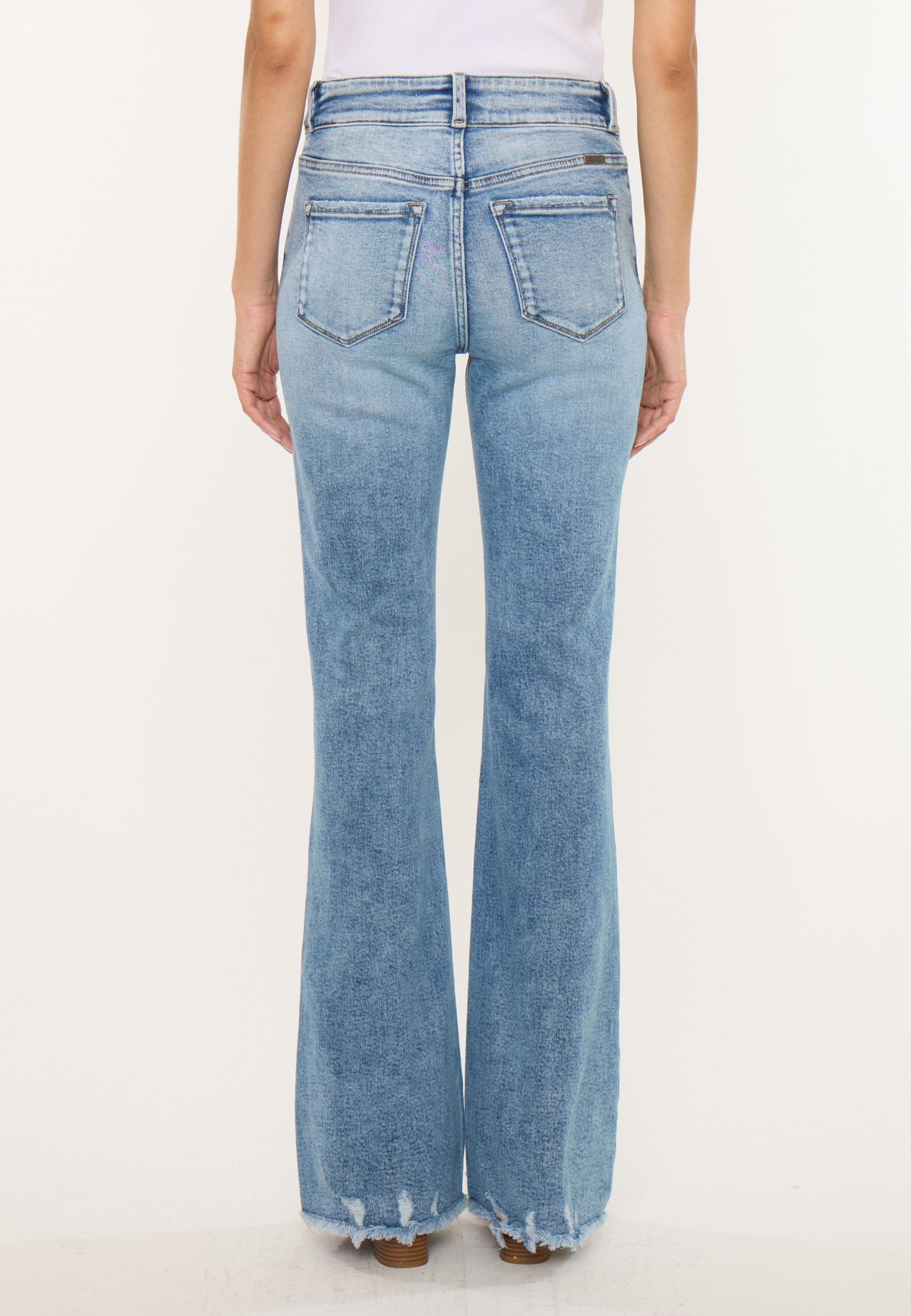 KanCan&trade; High Rise Double Button Fray Hem Flare Jean, C3337, large
