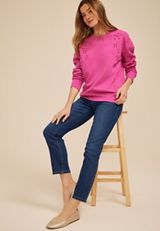 Floral Embroidered Crew Neck Sweatshirt, C6737, small