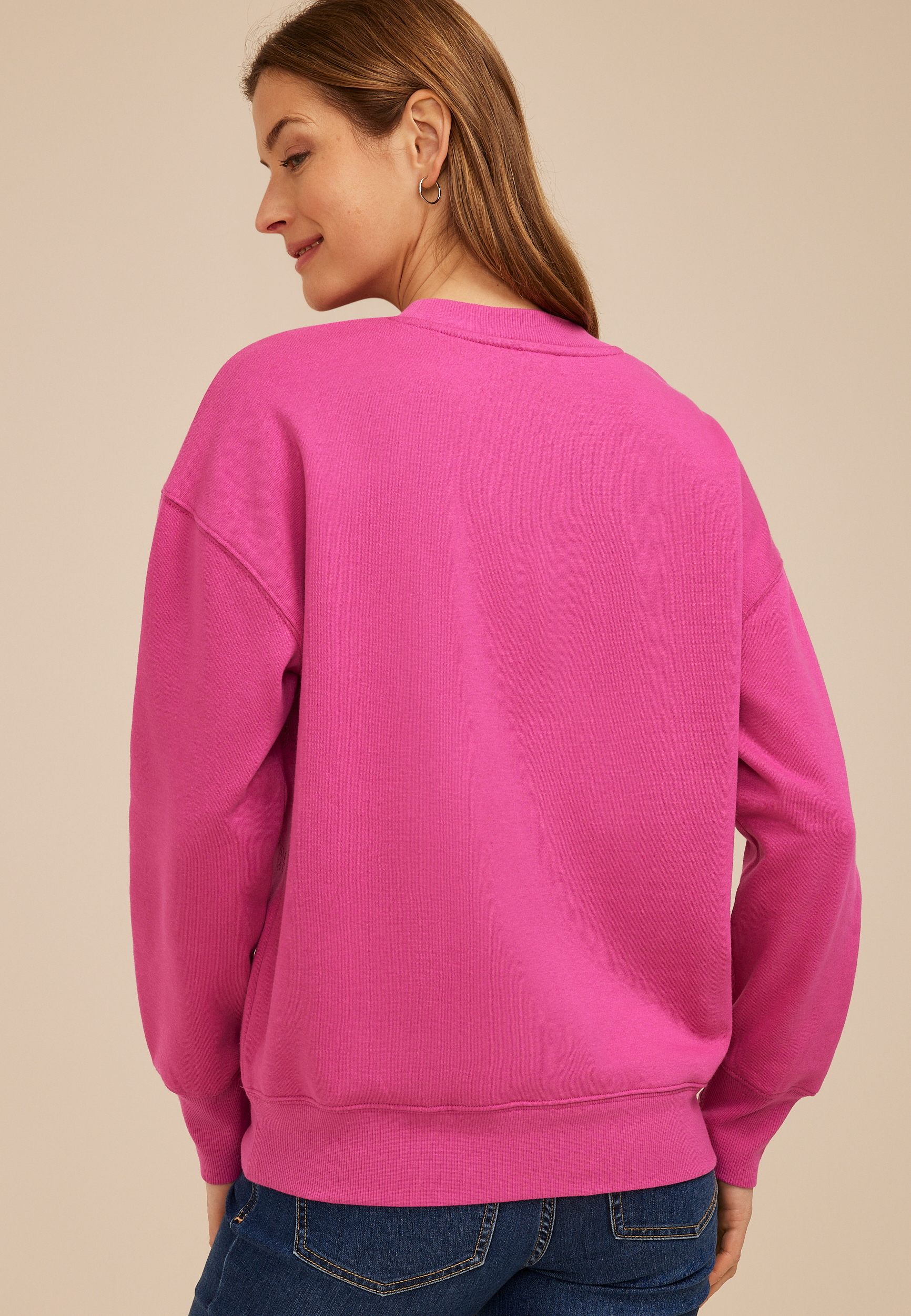 Floral Embroidered Crew Neck Sweatshirt, C6737, large